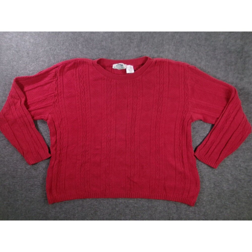 Northern Reflections Sweater Womens L Red Cable Knit Crew Neck Pullover Cozy